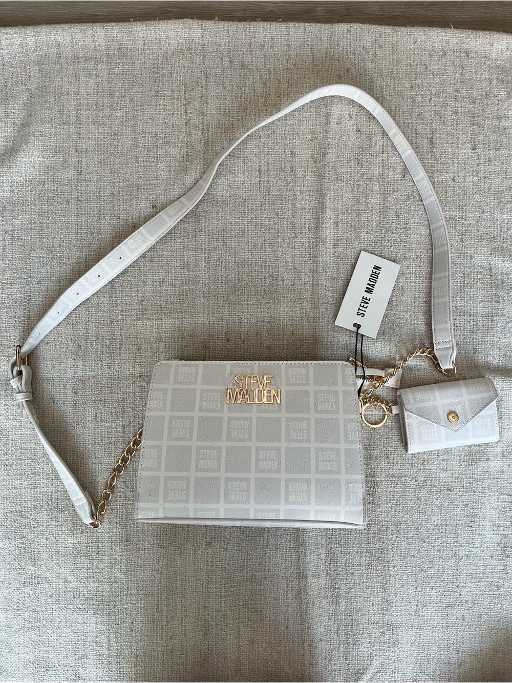 Steve Madden White Logo Crossbody with Mini Card Pouch